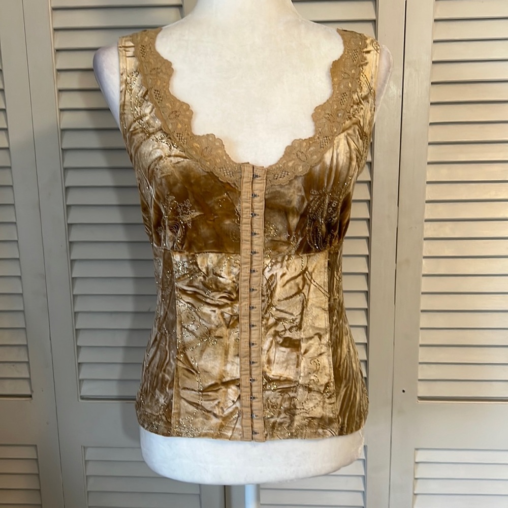 ING Gold Velvet Fair Top - Cami For Layering - Glitter Lace & Magical Details L